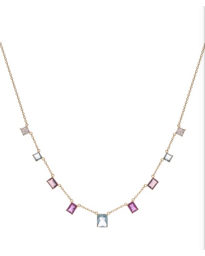 Collar plata  bañado en oro con piedras de color