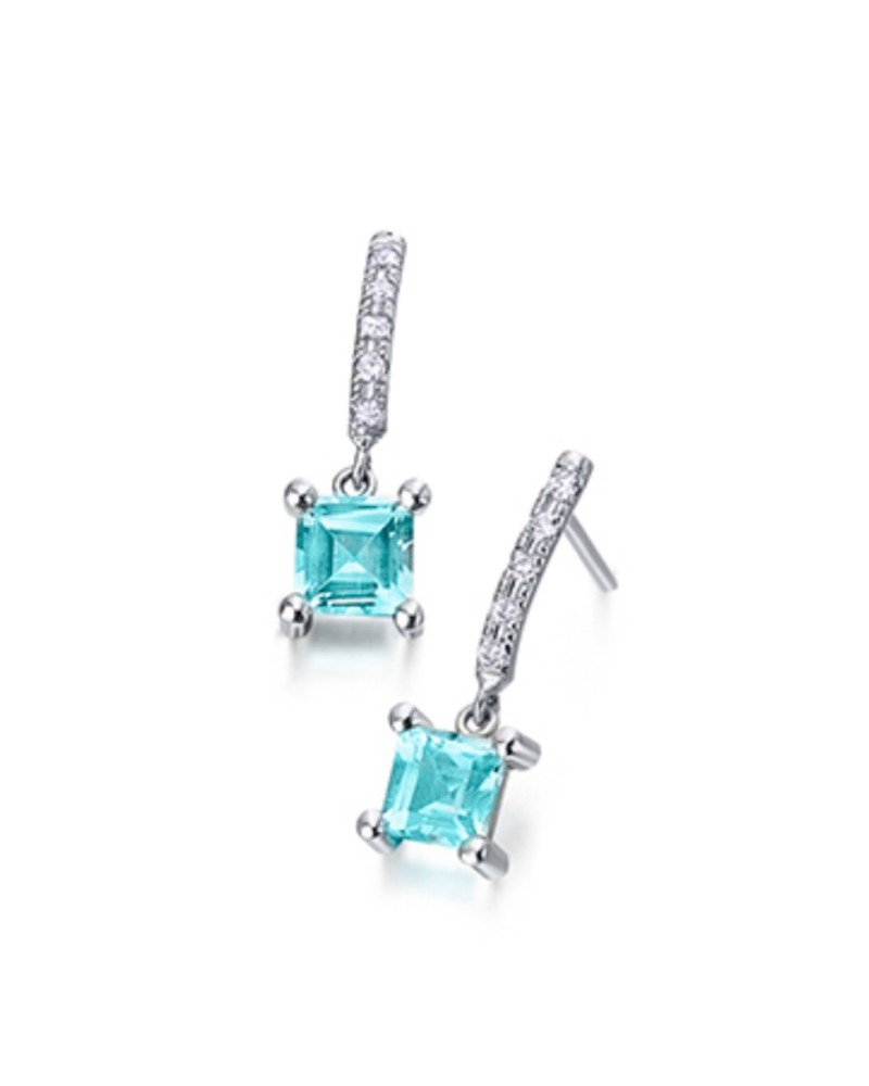 Pendientes oro blanco diamantes y topacio