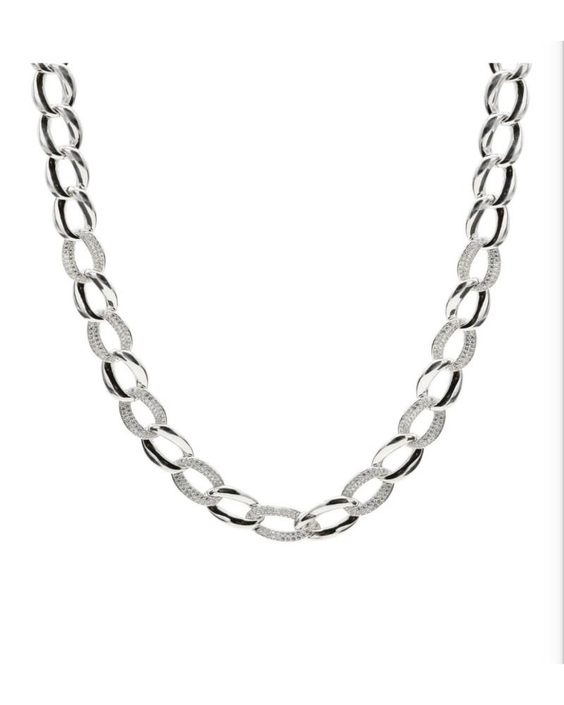 Collar eslabones grandes plata de ley con circonitas