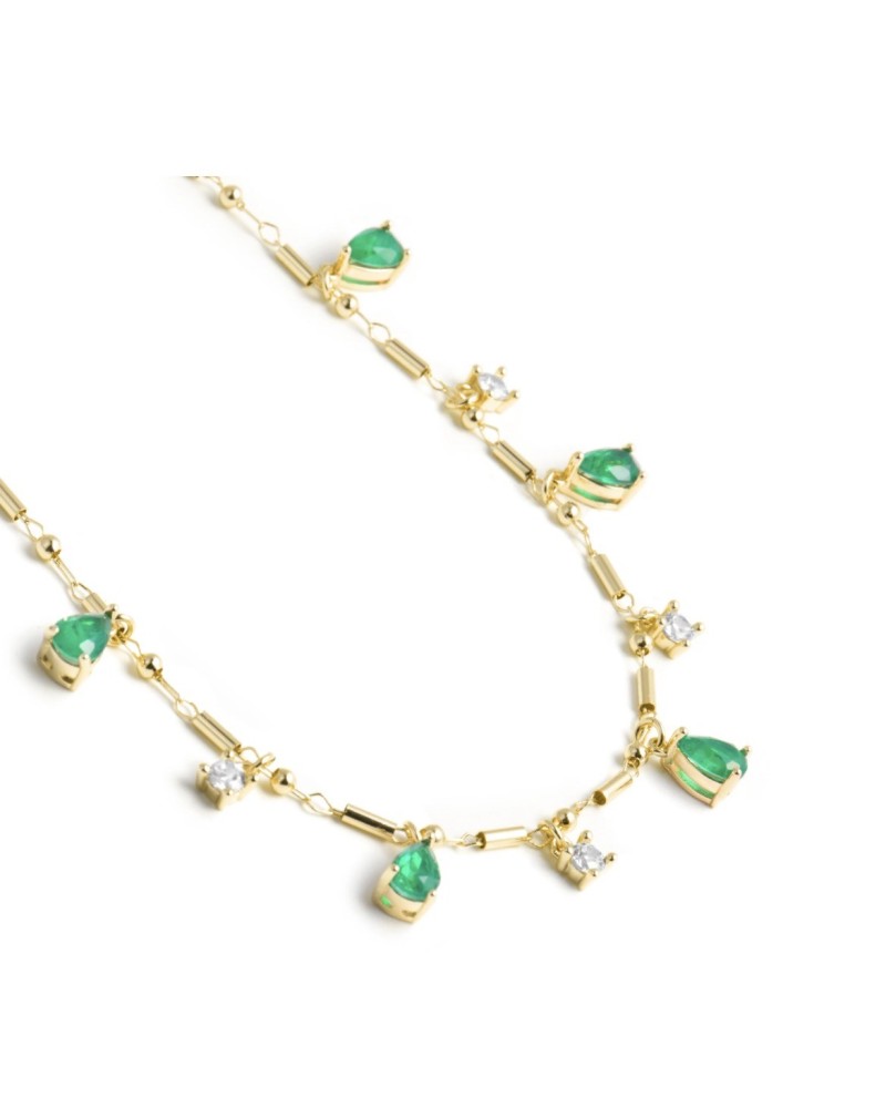 Collar plata de ley bañado en oro 18 k con piedras verdes