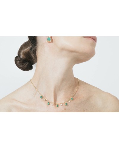 Collar plata de ley bañado en oro 18 k con piedras verdes