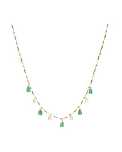Collar plata de ley bañado en oro 18 k con piedras verdes