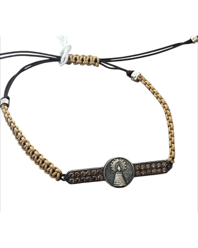 Pulsera macramé virgen del Pilar circonitas coñac