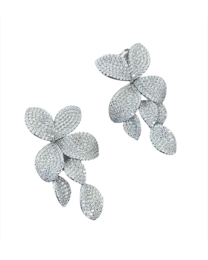 Pendientes largos Gio, plata de ley con circonitas blancas