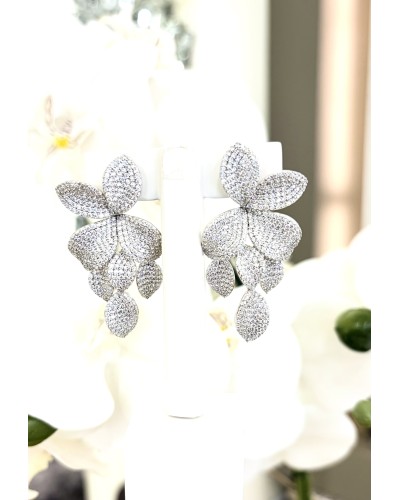 Pendientes largos Gio, plata de ley con circonitas blancas