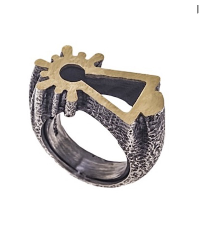 Anillo virgen Pilar en oro de ley y plata, silueta de la virgen del pilar