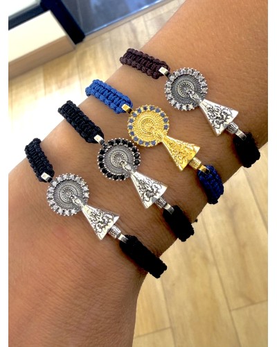 Pulsera Virgen del Pilar plata. Con macrame